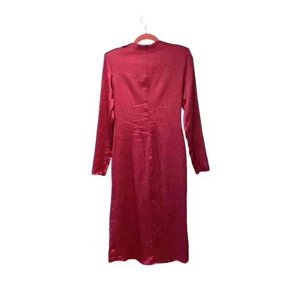 New Ieena Mac Duggal Magenta Side Twist Long Sleeve Satin Sheath Dress Size 6 - Picture 6 of 11